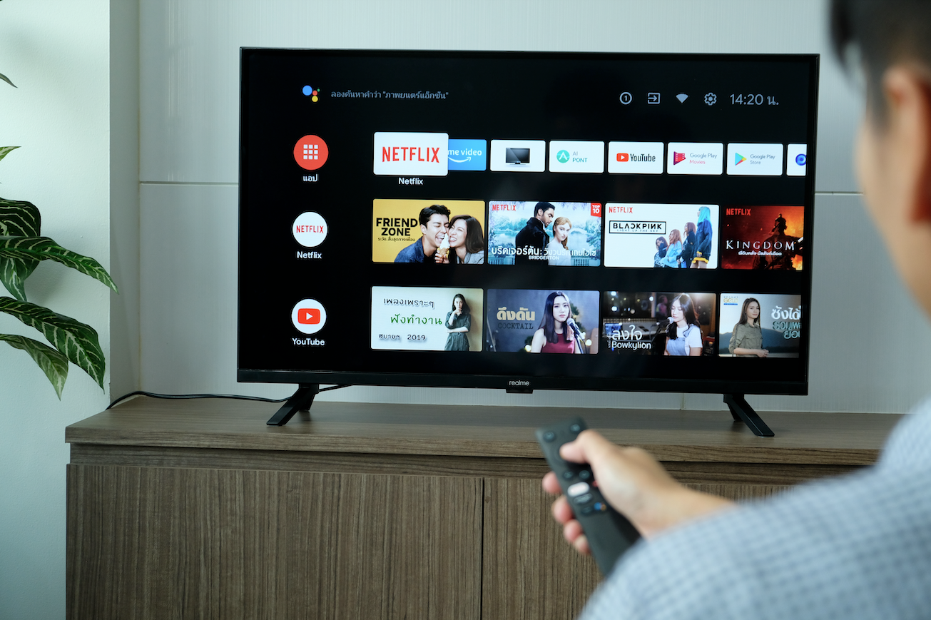 A connected TV (CTV) device with different HVOD apps like Netflix.
