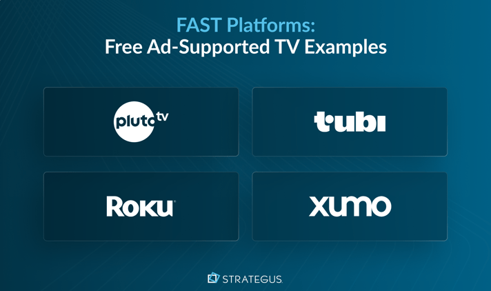FAST free ad-supported TV platforms including Pluto TV, Roku Channel, Tubi and Xumo