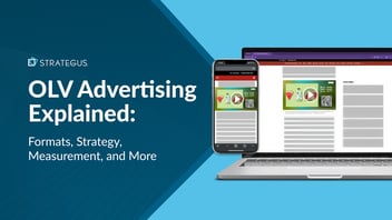 Marketer reviewing OLV advertising campaign performance on a laptop and monitor setup