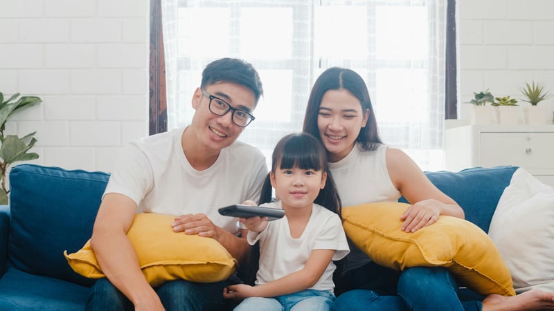 family watching connected tv together