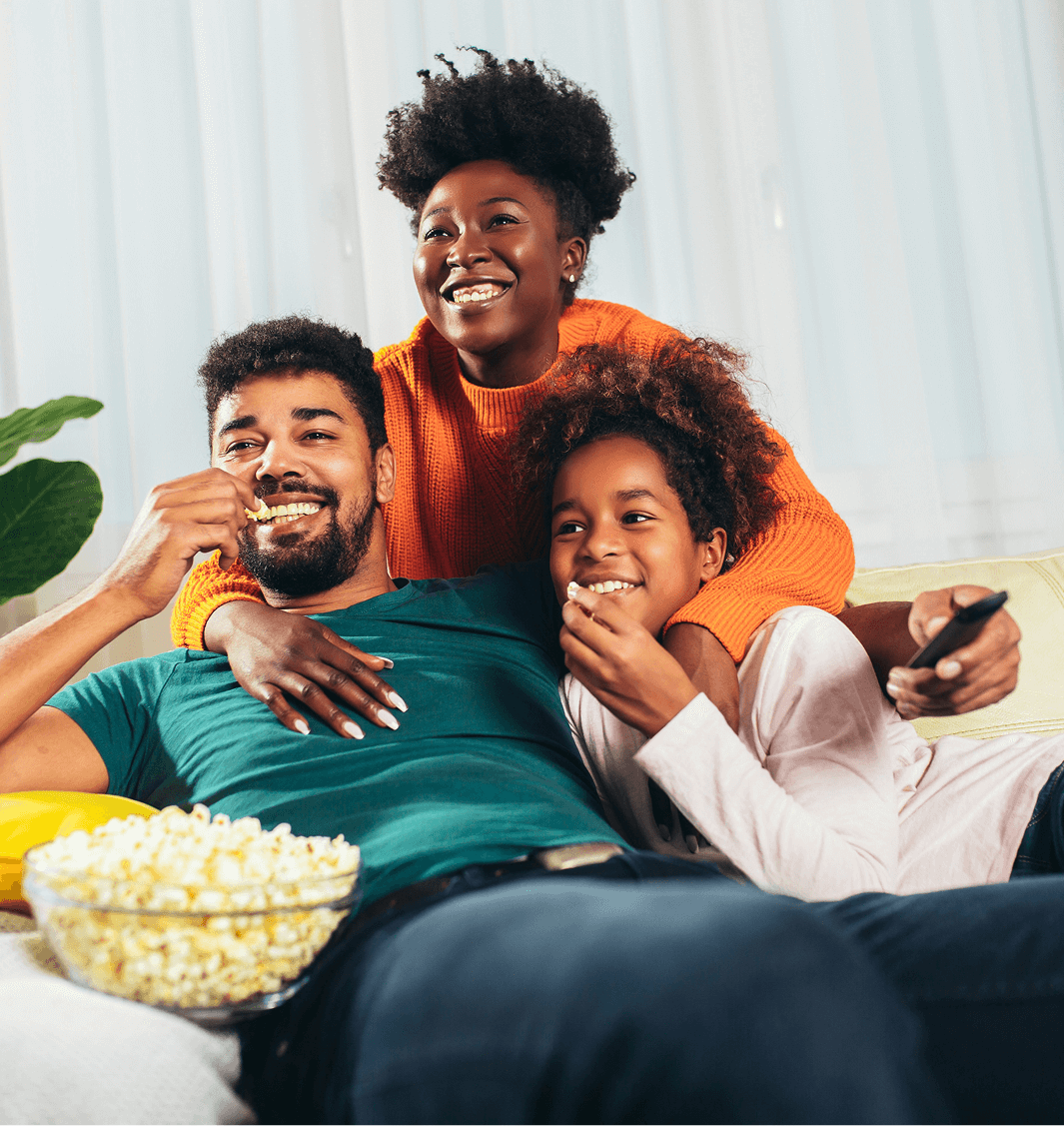 family watching connected tv wi