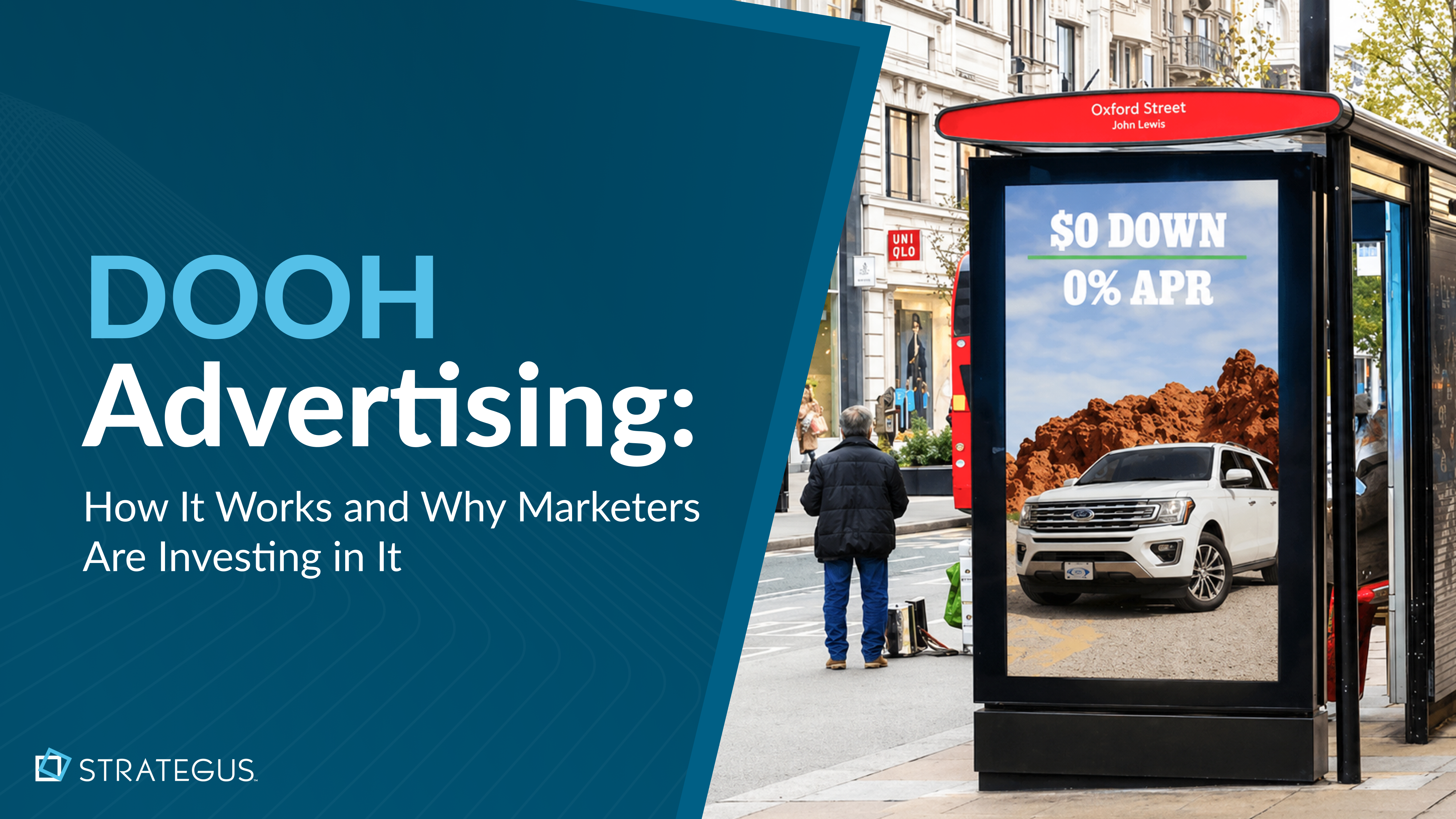 Digital out-of-home advertising screens in a busy urban environment