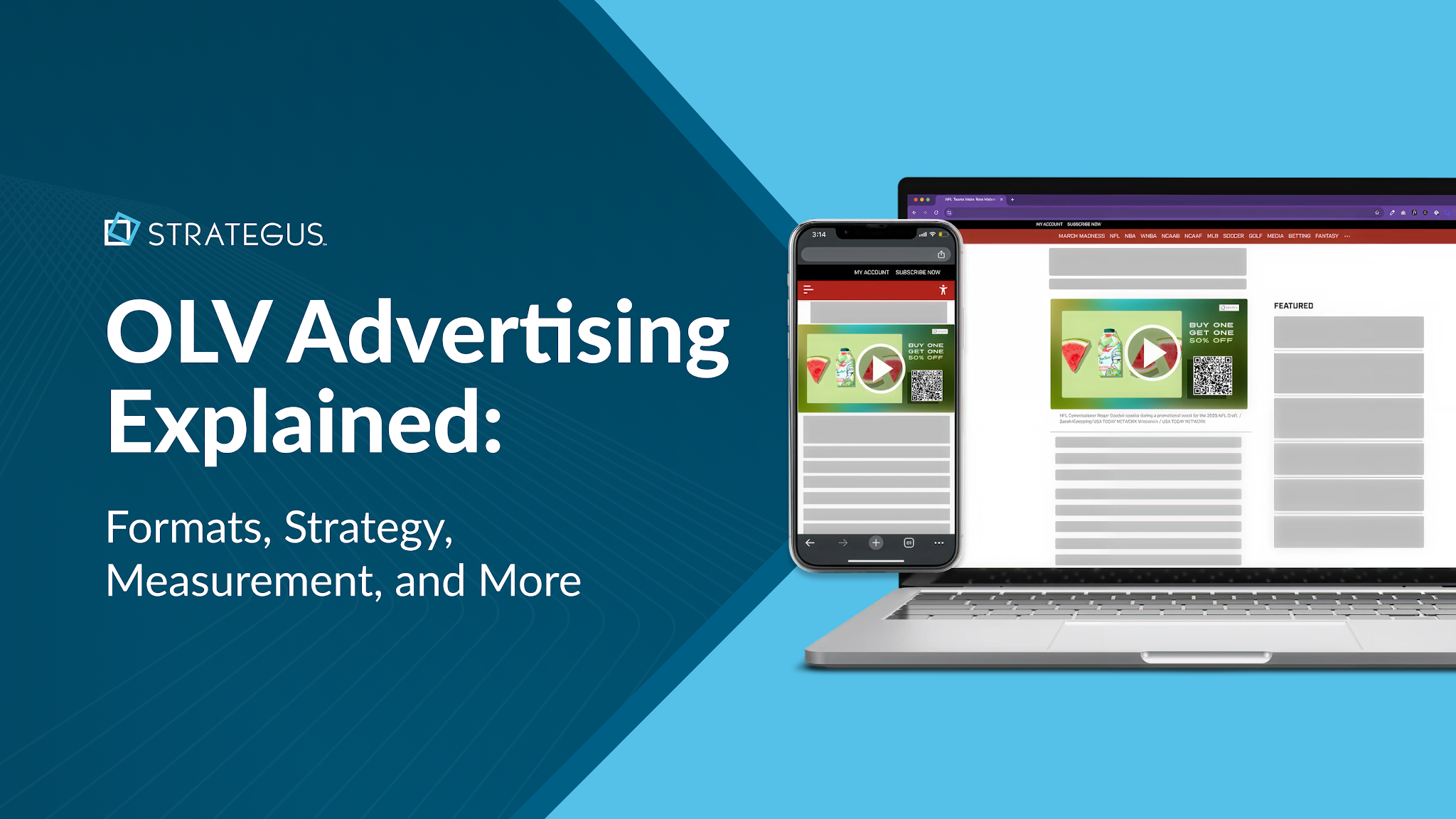 Marketer reviewing OLV advertising campaign performance on a laptop and monitor setup
