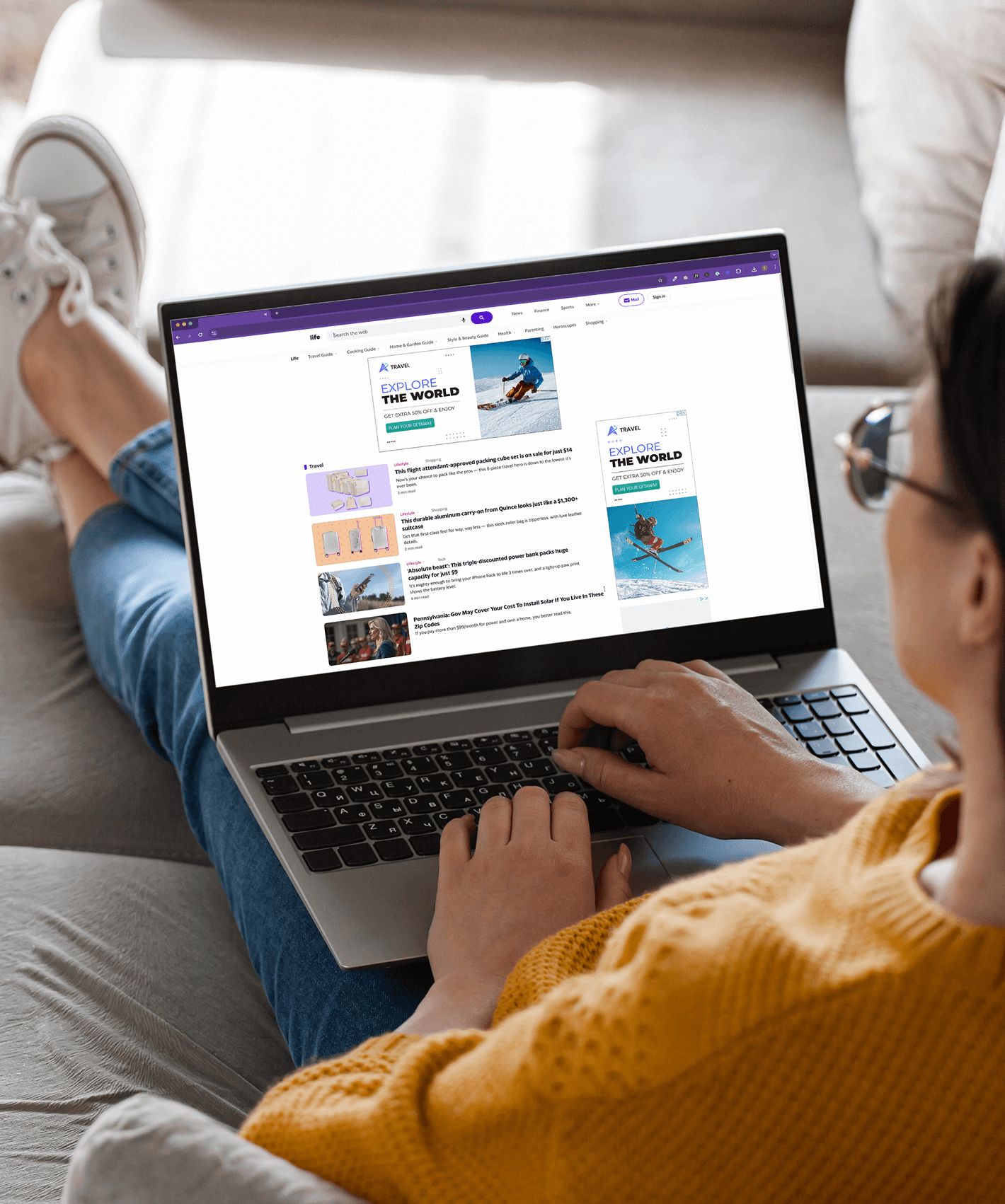 laptop web browser with display ads